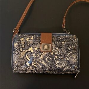 Sakroots Navy and Brown Floral Crossbody and/or Wristlet